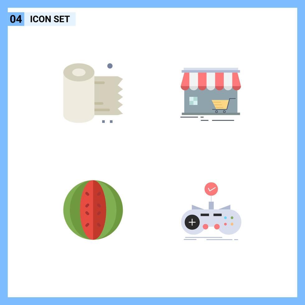 Group of 4 Flat Icons Signs and Symbols for cleaning drink tissue market fruit Editable Vector Design Elements