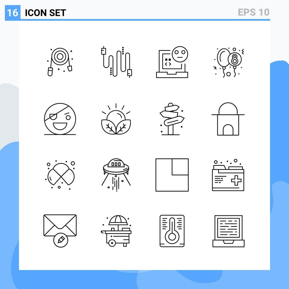 Modern 16 Line style icons Outline Symbols for general use Creative Line Icon Sign Isolated on White Background 16 Icons Pack Creative Black Icon vector background