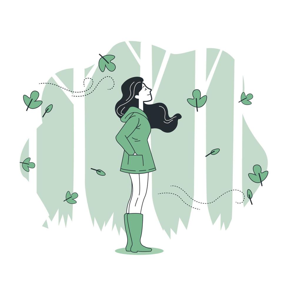 Happy relaxing girl, enjoying calm nature, solitude. Peaceful carefree young girl vector