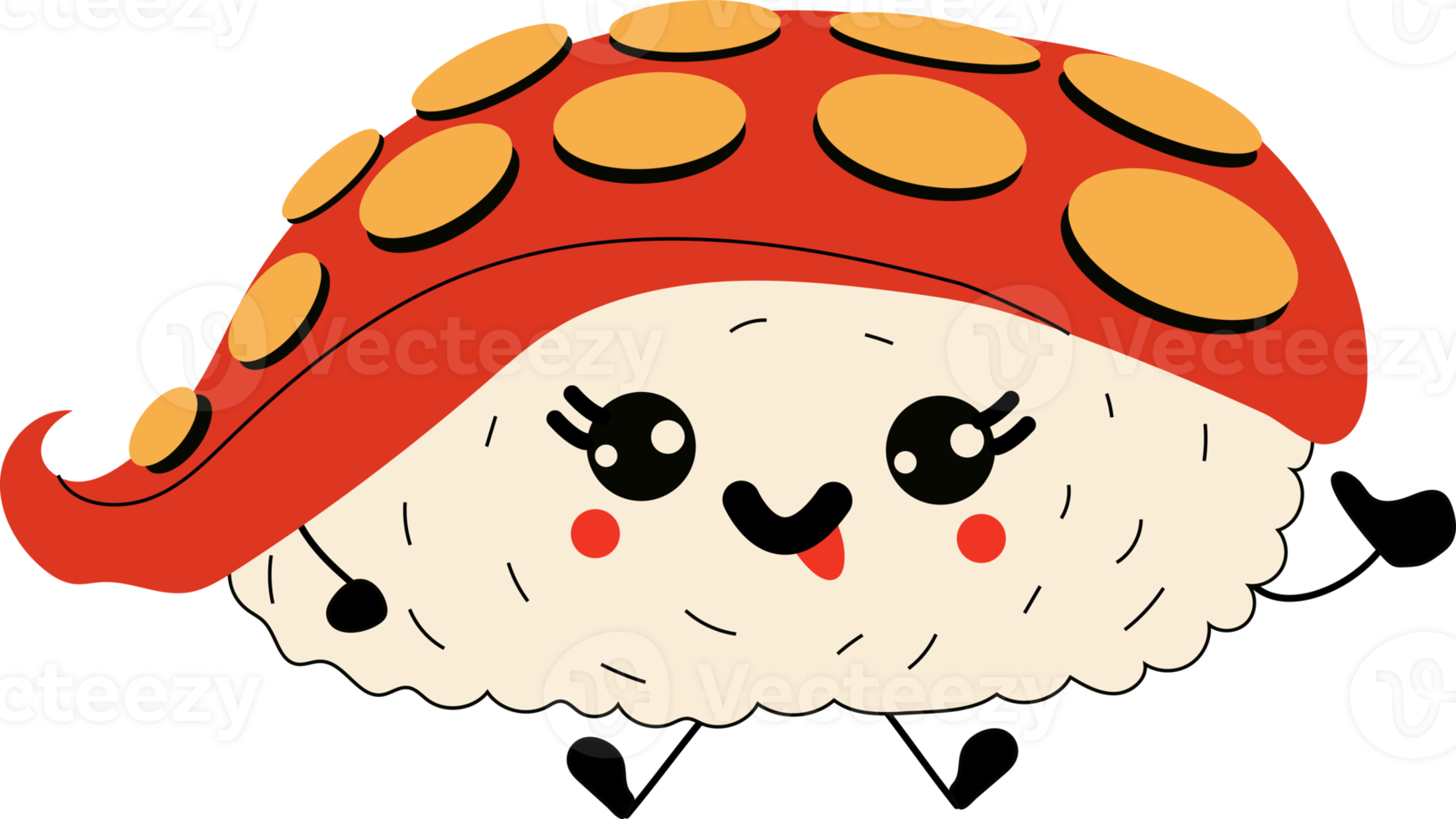 Cute happy funny smiling sushi,roll with kawaii eyes. PNG in cartoon style. All elements are isolated