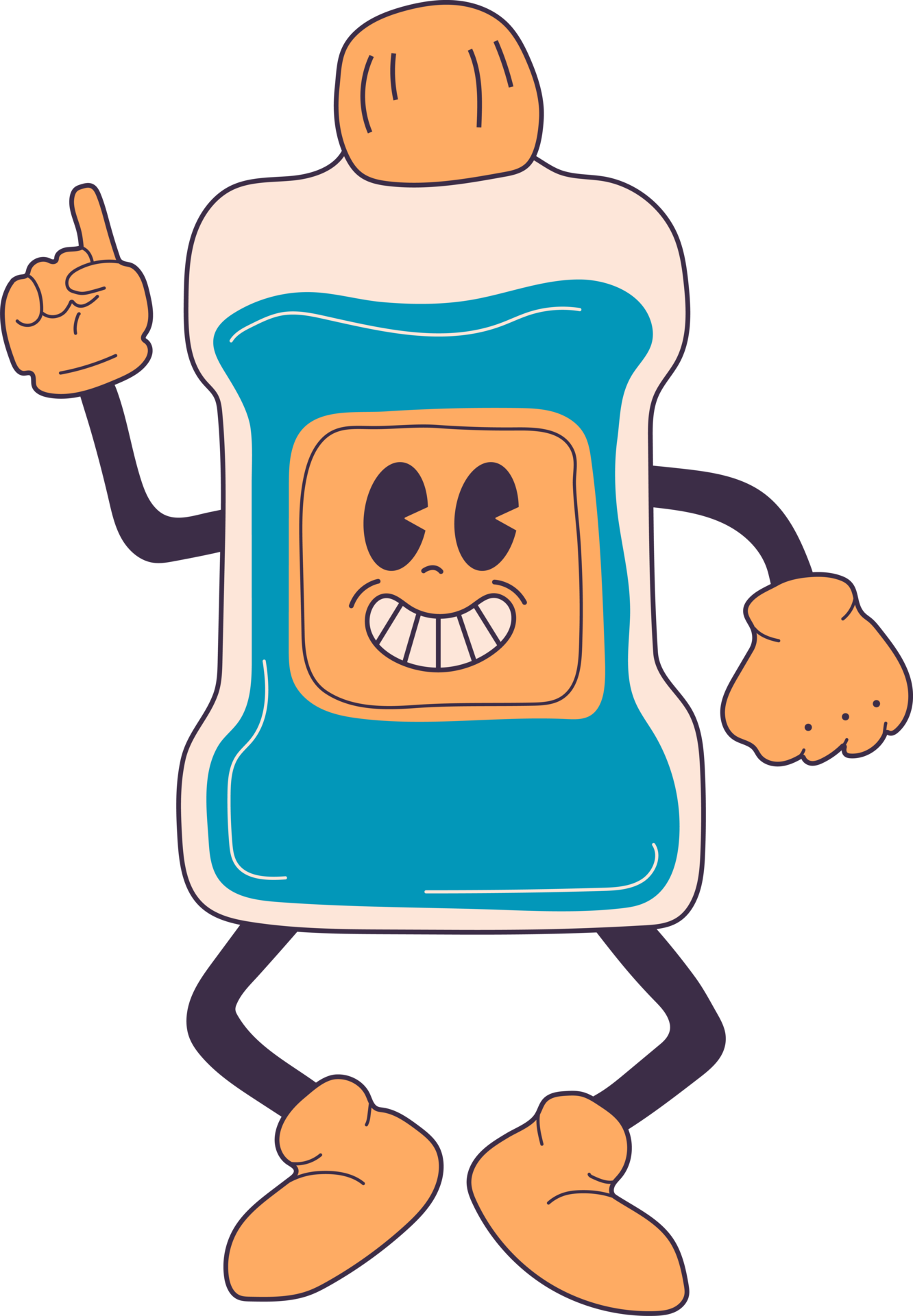 Mouthwash in retro cartoon style illustration, vintage character PNG