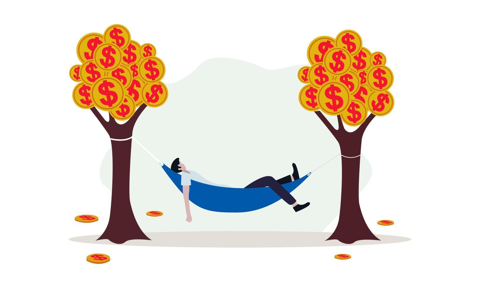 live for the investment in the future. vector depicting a relaxed person enjoying his growing investment