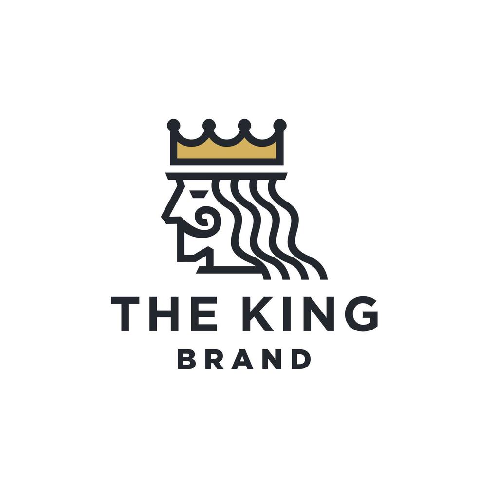 King Crown with Mustache Face logo design vector in minimal elegant line art style