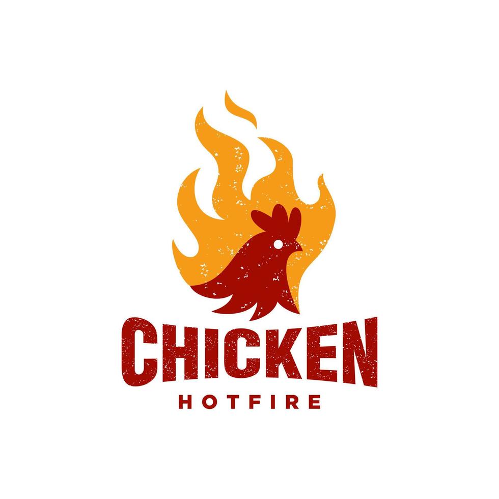 logo de fuego de pollo en vintage rústico, cabeza de gallina con ilustración de icono de vector de símbolo de llama caliente, perfecto para icono de restaurante de comida rápida o cualquier negocio relacionado con comida