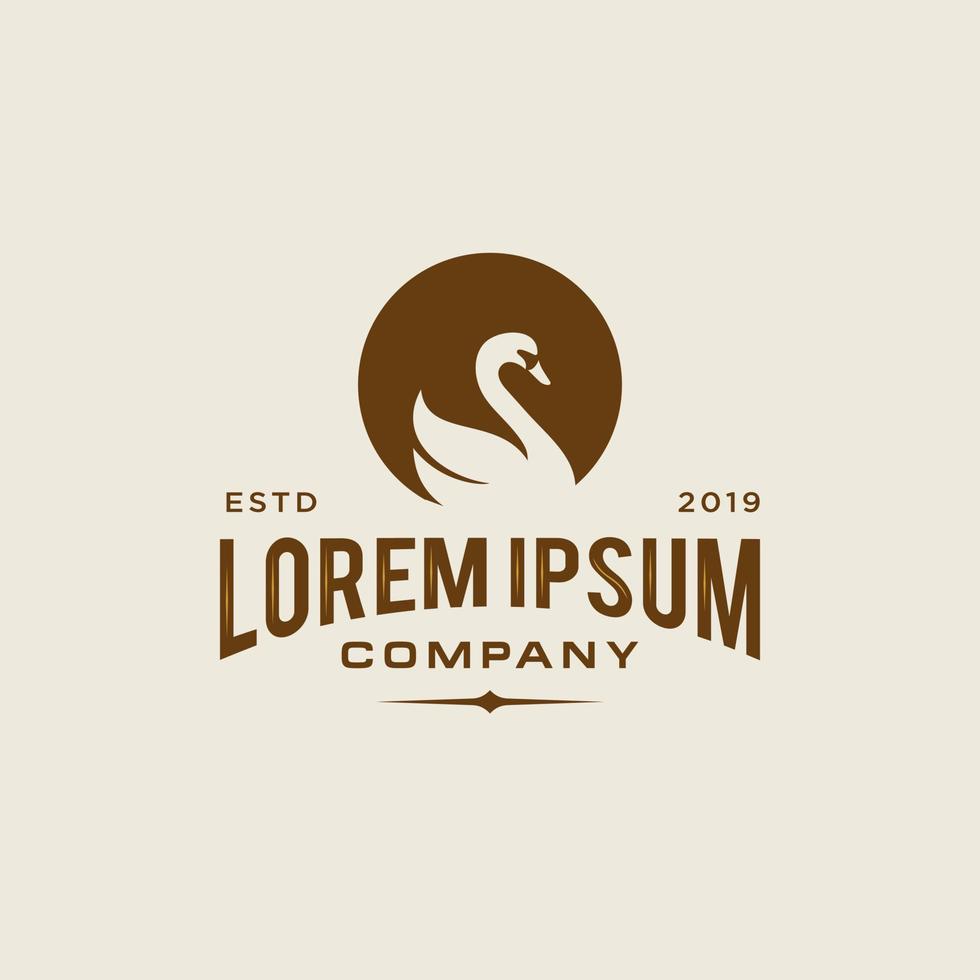 contorno del icono del logotipo del cisne en la ilustración de estilo clásico de decoración vintage hipster de moda vector