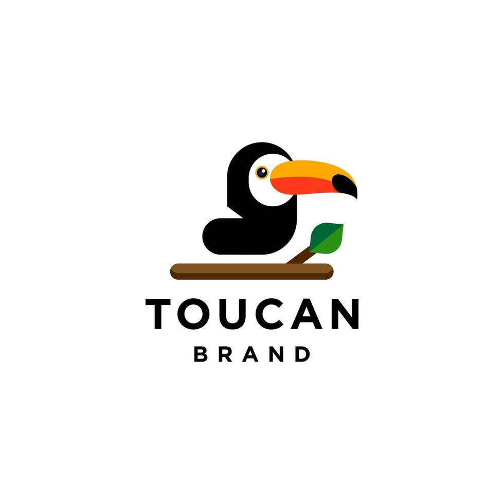 toucan tropical bird logo icon vector template in colorful flat line outline style illustration