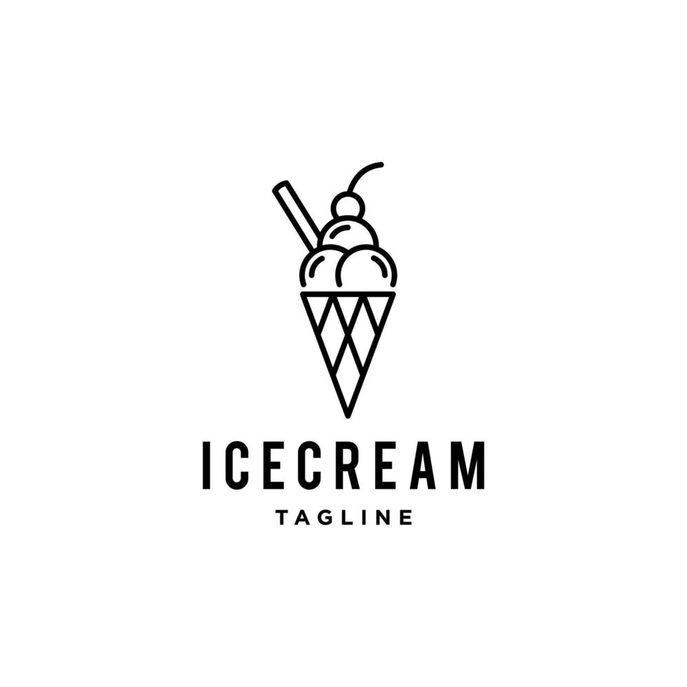 icono de logotipo de hipster de insignia de cuchara de helado en estilo de línea de dibujos animados de moda vector