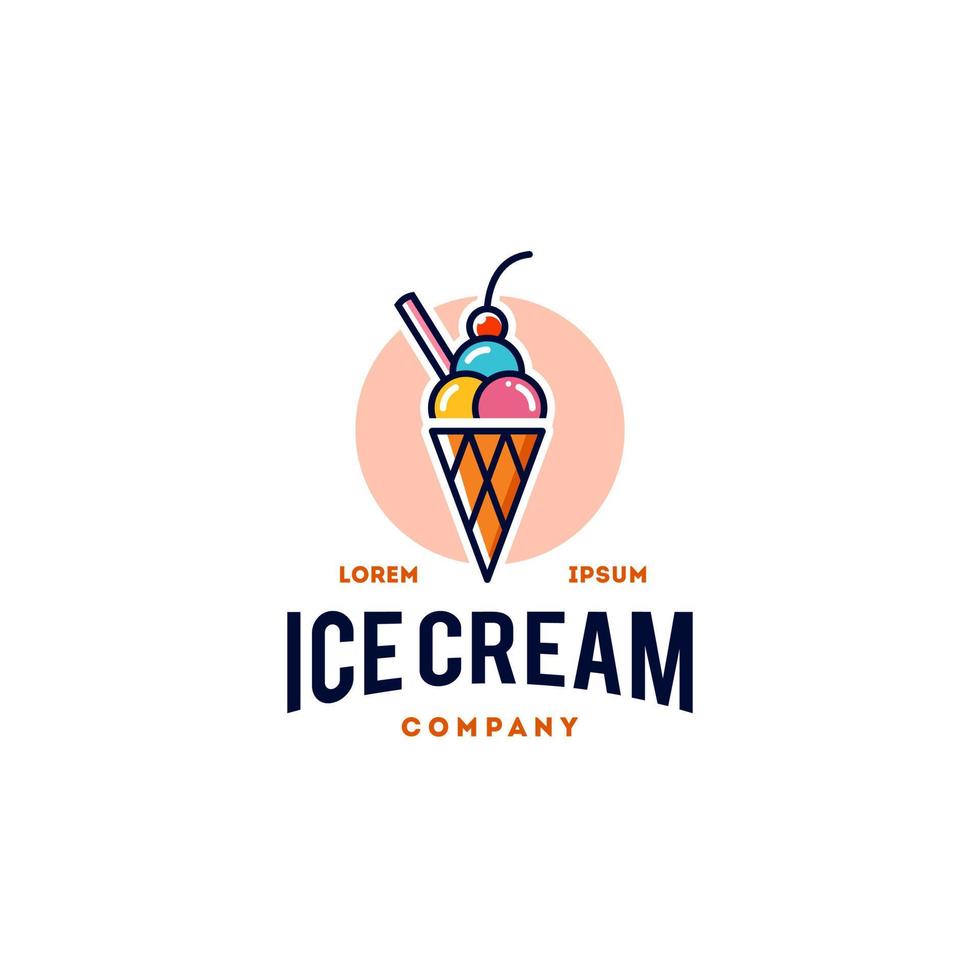 icono de logotipo de hipster de insignia de cuchara de helado en estilo de línea de dibujos animados de moda vector