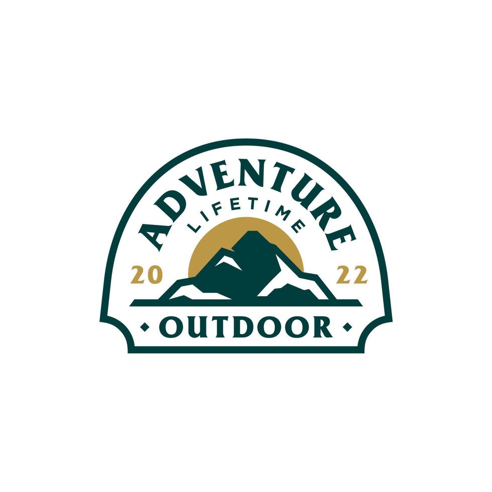 mountain retro badge logo. Nature outdoor hipster label icon design. Camping logo vector