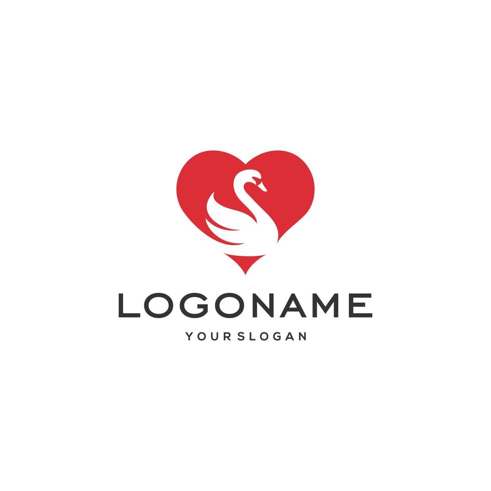 swan logo,goose or duck icon in hearth shape design vector in trendy and abstract luxury line outline style