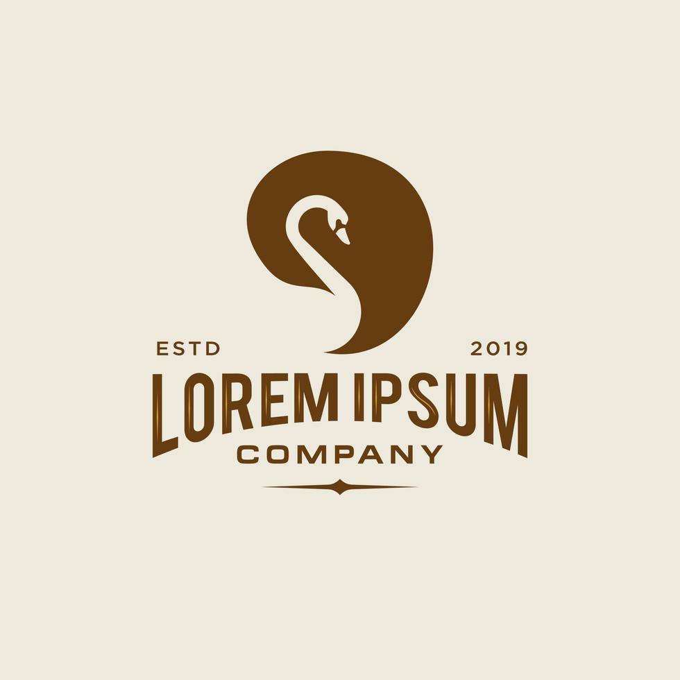 contorno del icono del logotipo del cisne en la ilustración de estilo clásico de decoración vintage hipster de moda vector