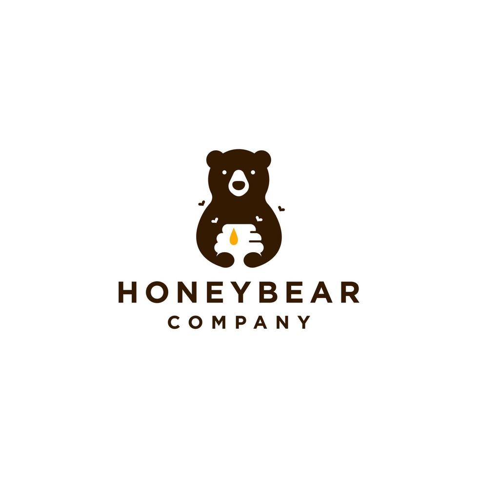 honey bear with bee hive logo vector design illustration with a drop of honey icon