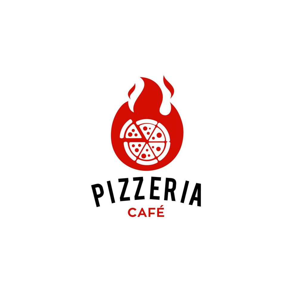 hot pizza logo with fire flame spicy hot icon for a cafe and restaurant business vector