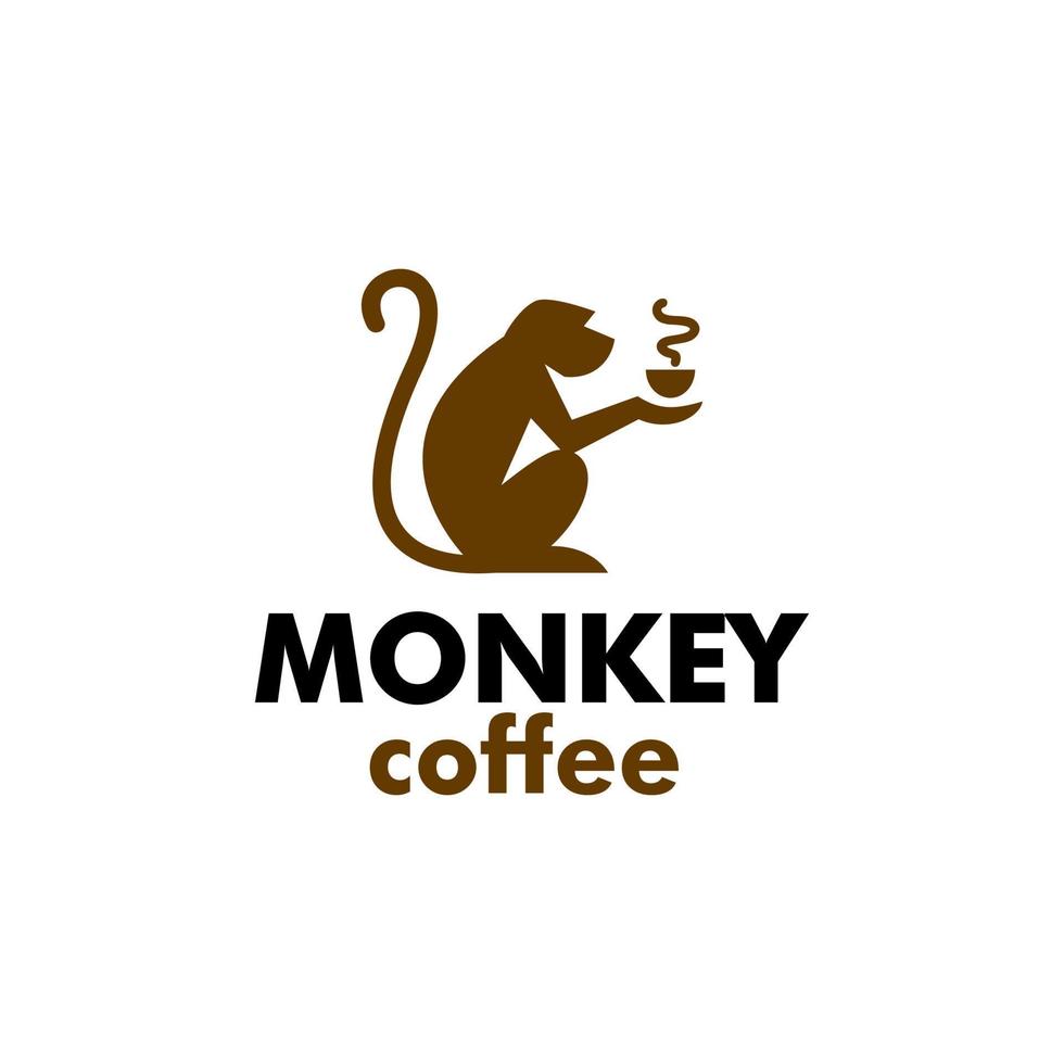 logotipo de mono de café. mono con una taza de café con logo o placa para cafeterías y cafeterías. mono sostener taza café bebida logo vector icono ilustración