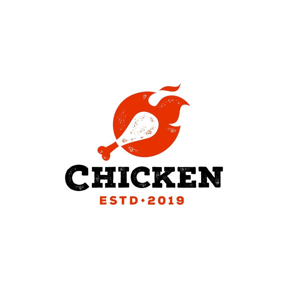 rustic fire chicken leg logo, flame hot symbol vector icon illustration, modern red and black logo , fast food restaurant icon mascot