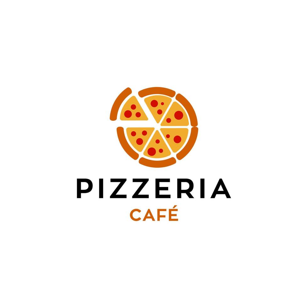 Pizza cafe logo, pizza icon, emblem for fast food restaurant. Simple flat style pizza logo on white background, white isolated background vector