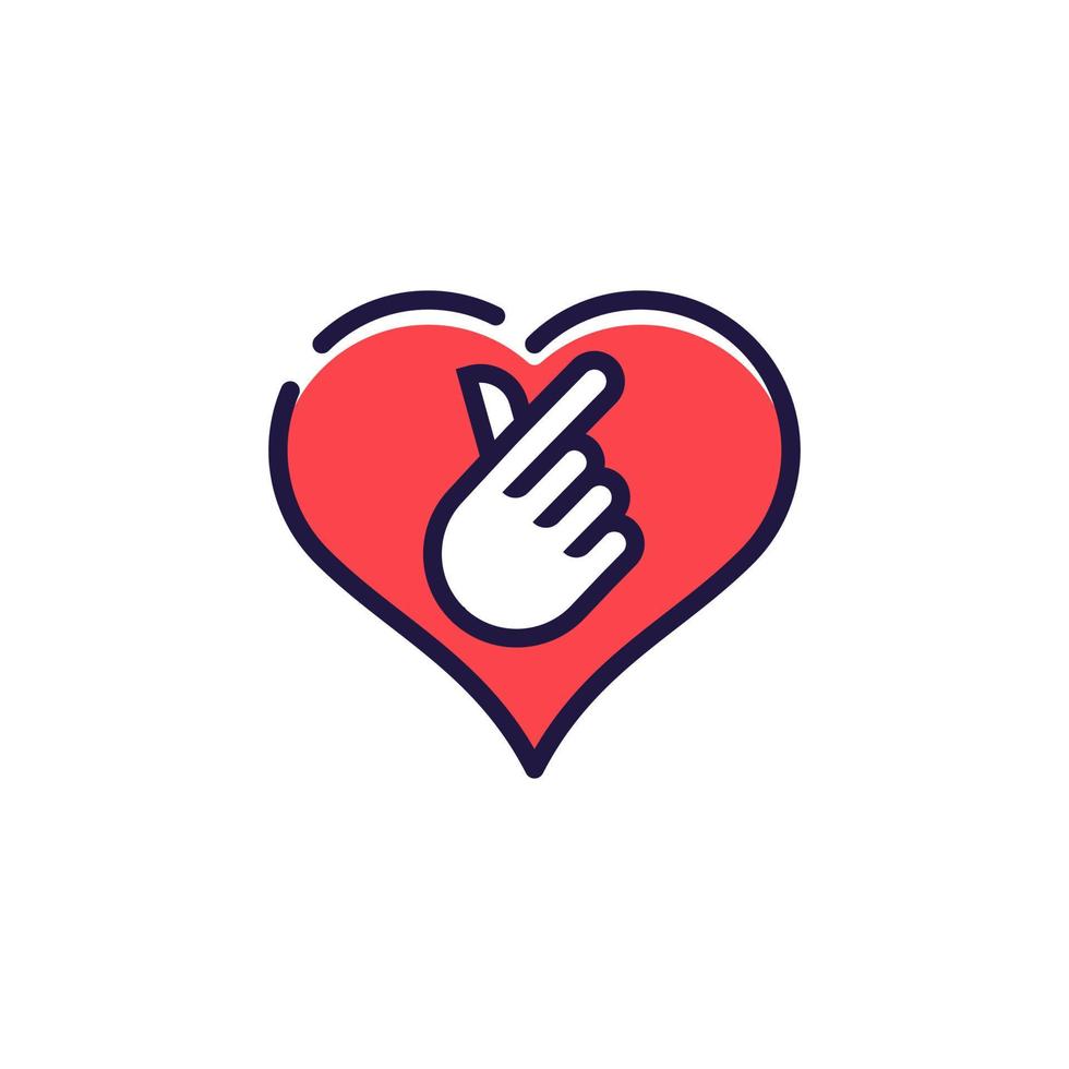 mini te amo clip art de mano en color rosa, dedo del corazón coreano te amo icono de signo vector línea arte ilustración diseño de pegatinas redes sociales, te amo gesto