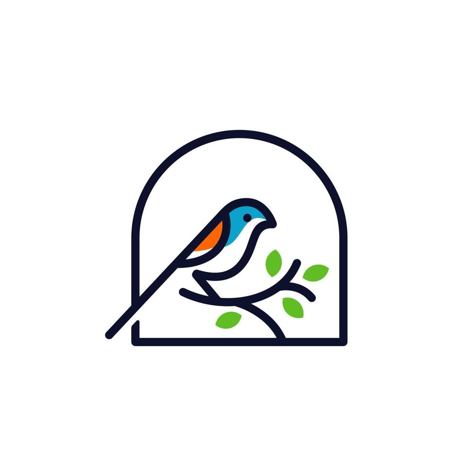 logotipo de estilo de línea con un pájaro en una rama. plantilla de icono de vector de logotipo de pájaro esquema de arte de línea de color monoline