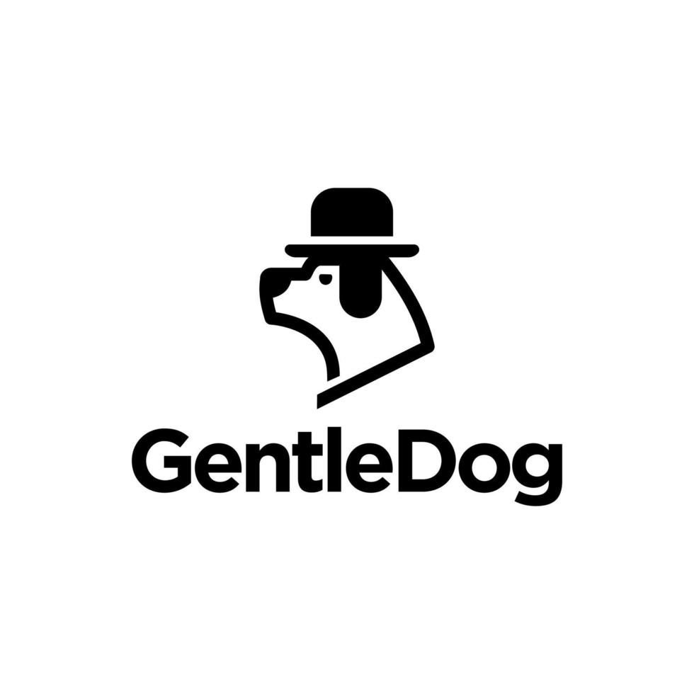 classy dog and bowler hat logo. fashionable dog head logo design