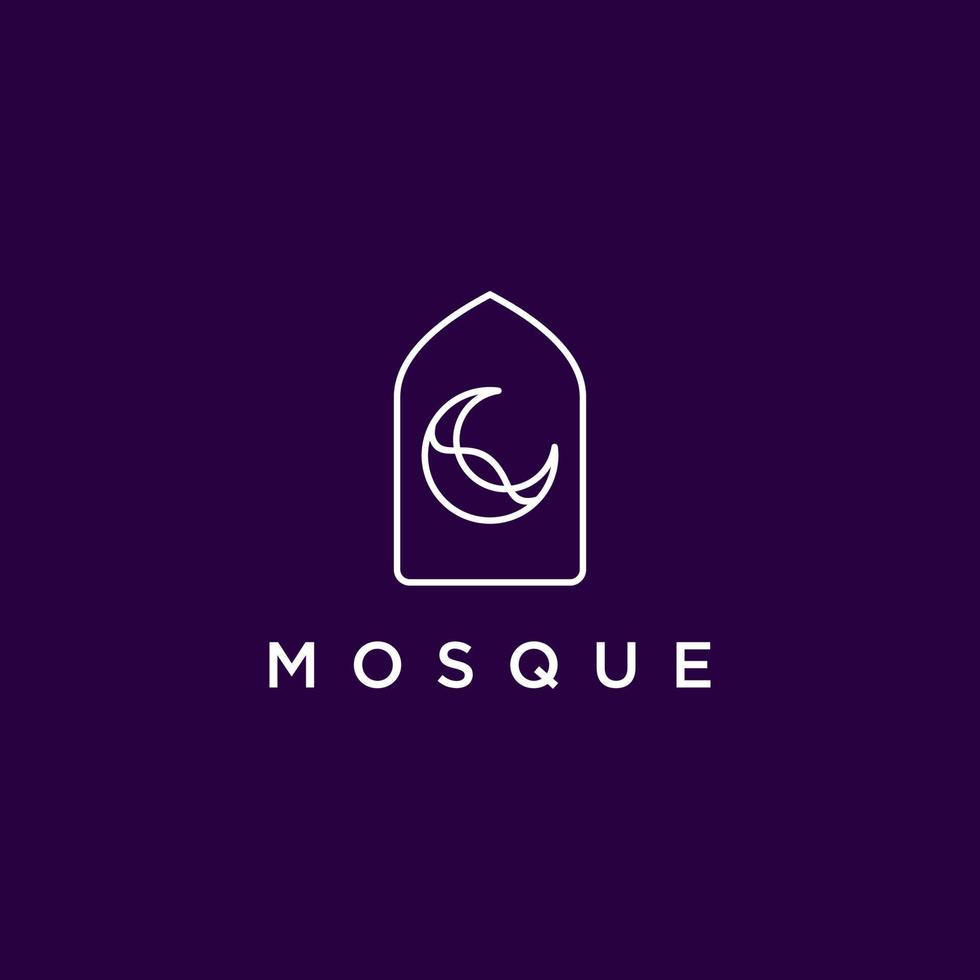 minimal Mosque line Logo Template Design Vector. Dome with crescent moon symbol of islam or moslem. vector