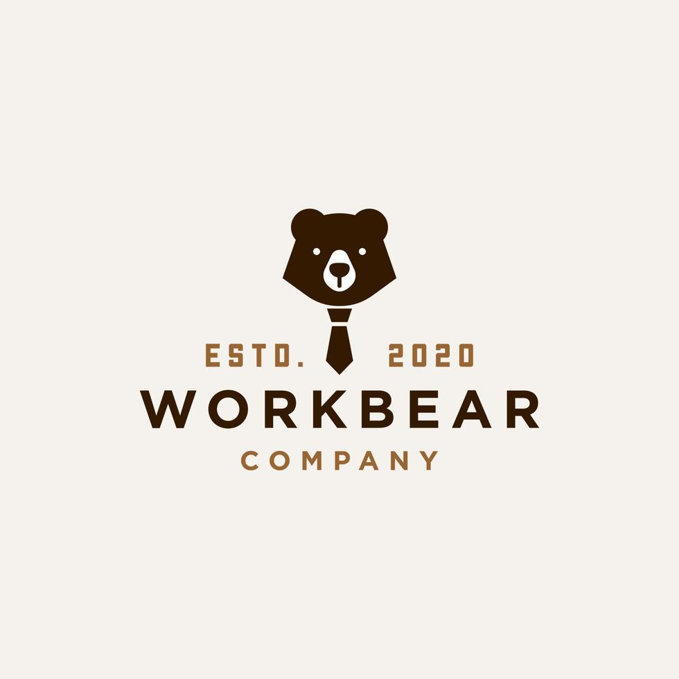 working bear with tie logo icon vector in trendy hipster style