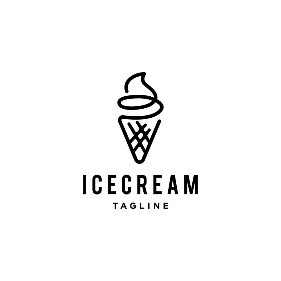 icono de logotipo de hipster de insignia de cuchara de helado en estilo de línea de dibujos animados de moda vector