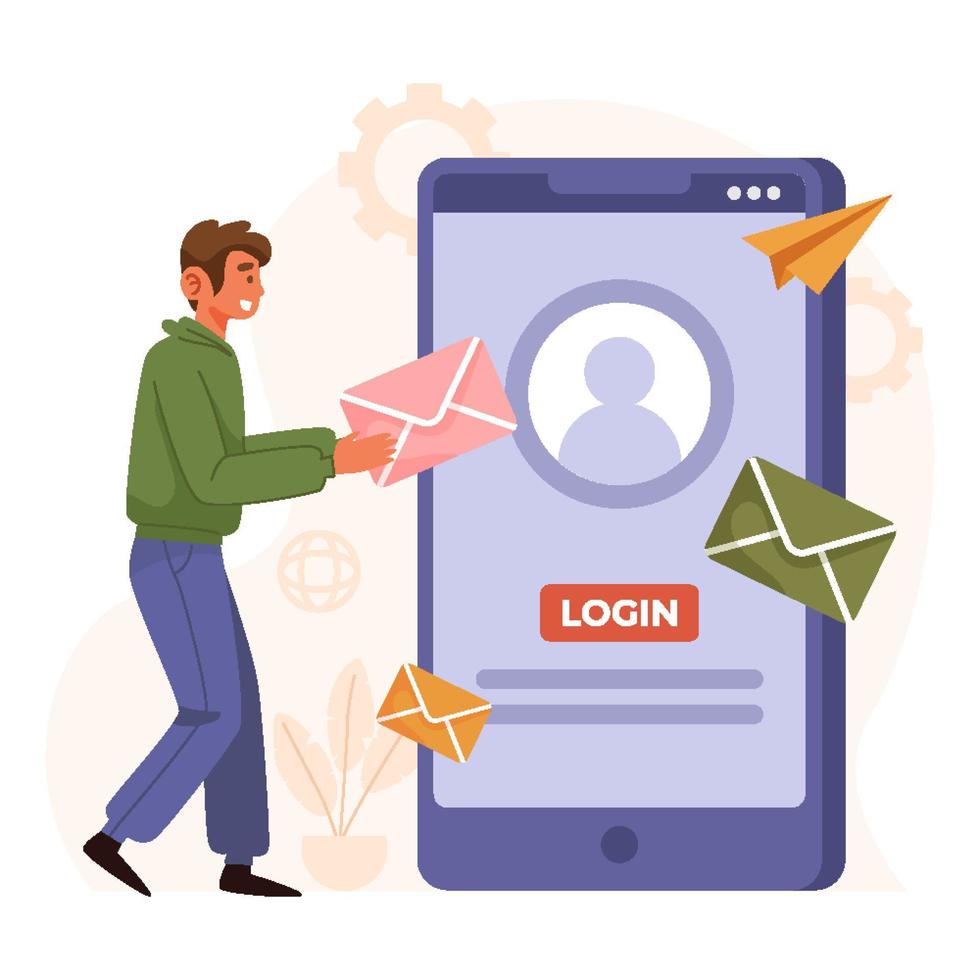 concepto de servicio de correo electrónico con un hombre que recibe un mensaje vector