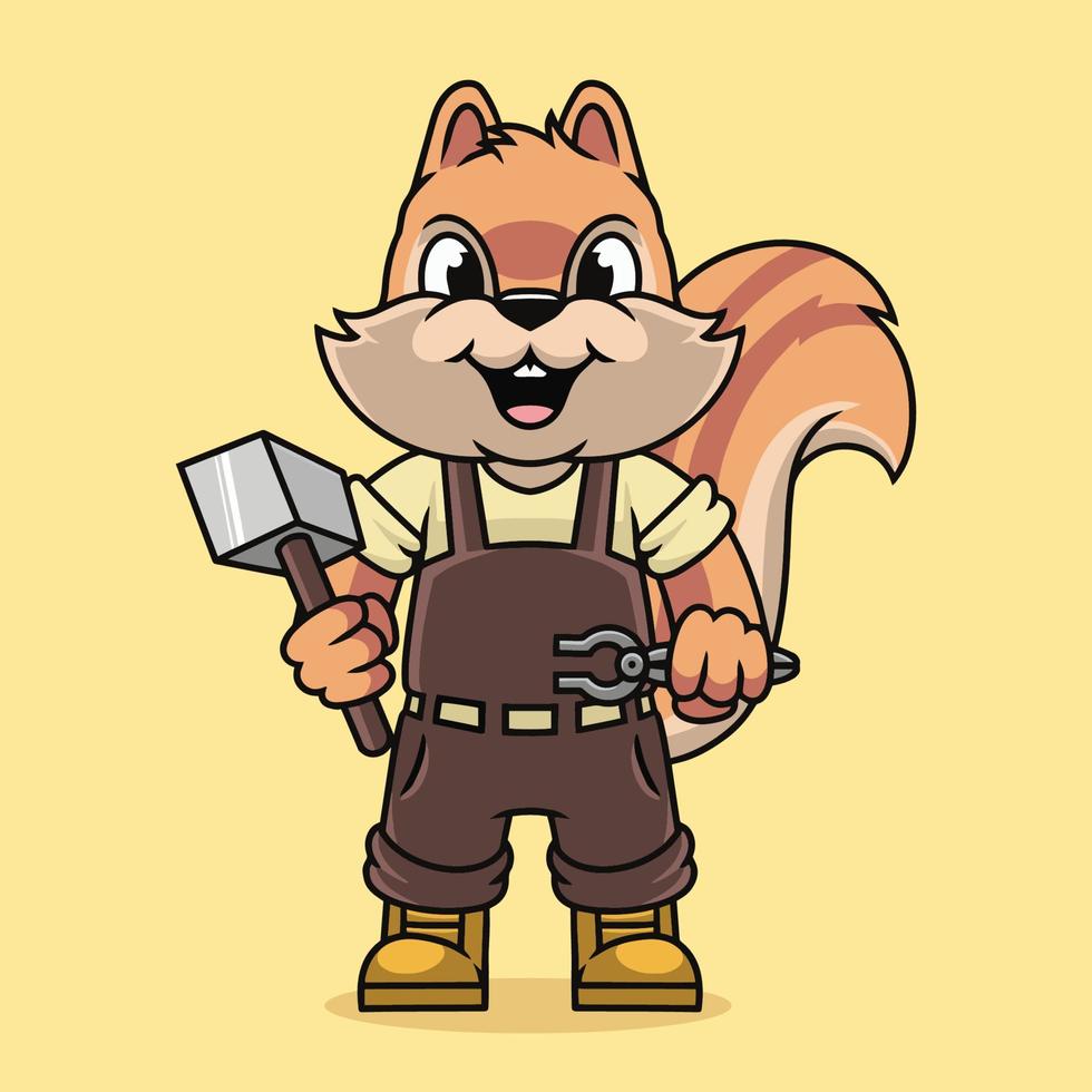 Cute squirrel blacksmith mascot illustration premium vector