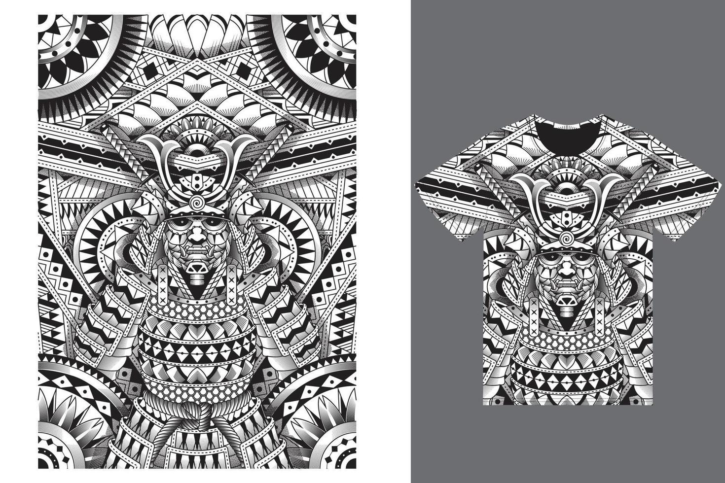 Samurai ethnic illustration with tshirt design premium vector