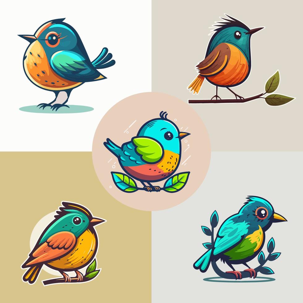 ilustración de vector animal de dibujos animados de pájaro pequeño lindo para logotipo o icono de mascota