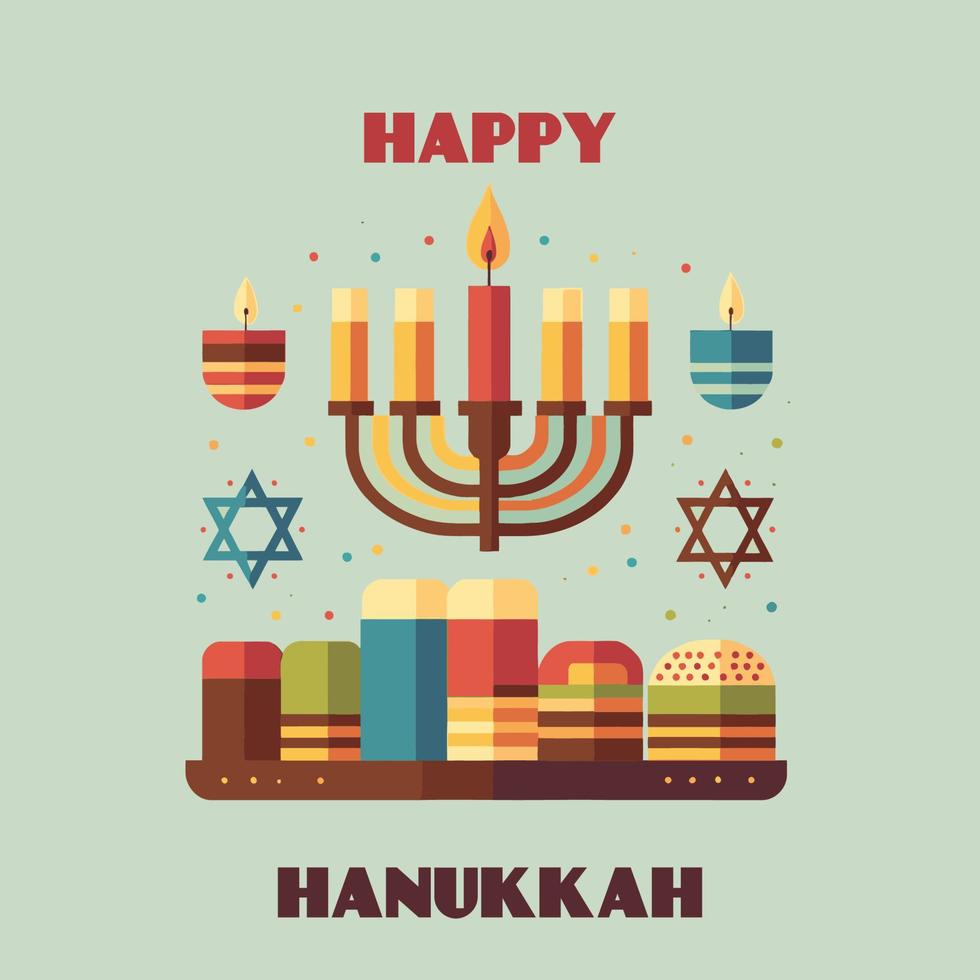 feliz Jánuca. símbolos tradicionales de vacaciones de hanukkah fondo de menores de velas vector