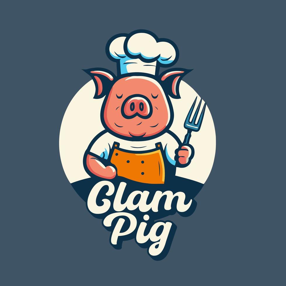 Pig chef logo mascot illustration for pork grill bbq restaurant branding vector
