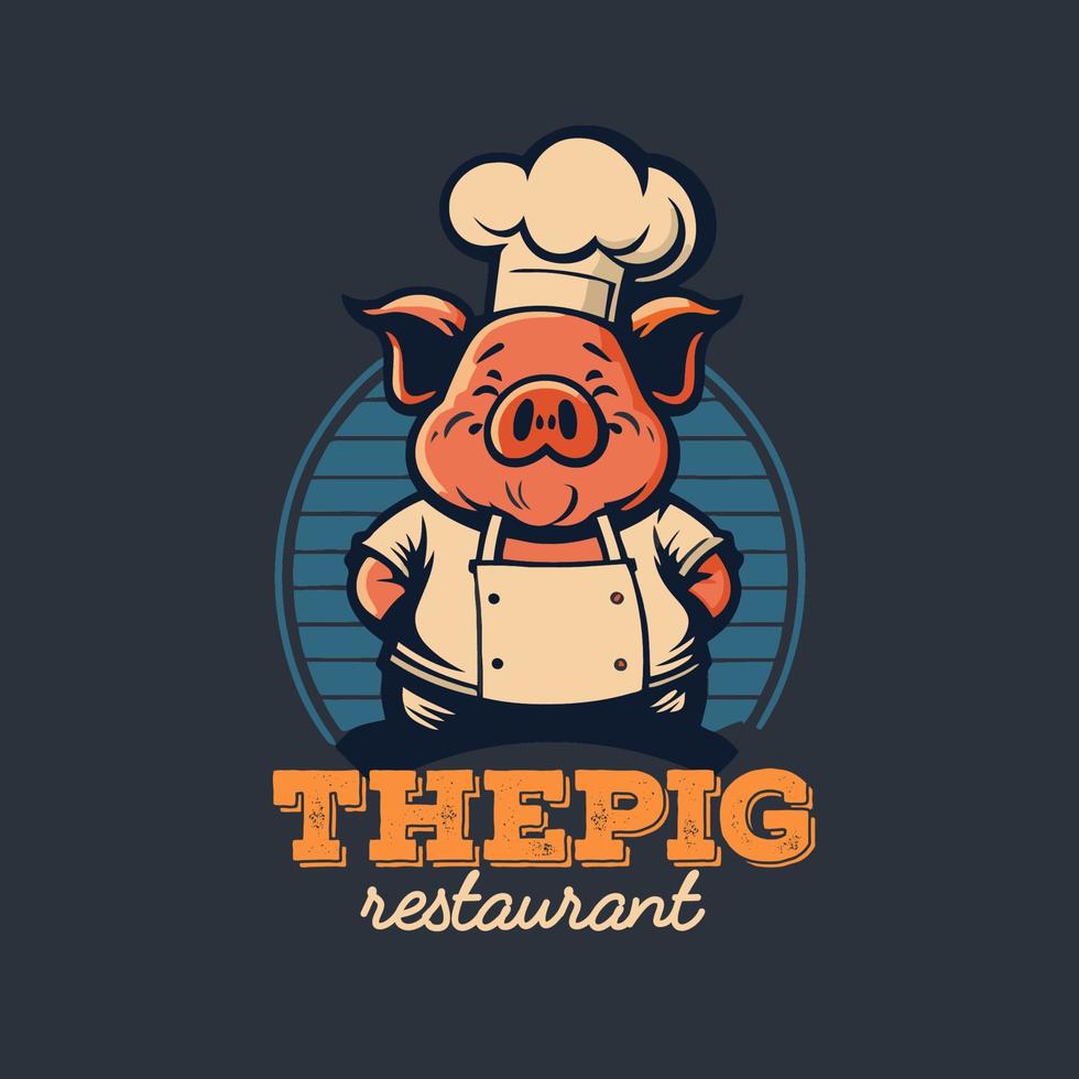 Pig chef logo mascot illustration for pork grill bbq restaurant branding vector