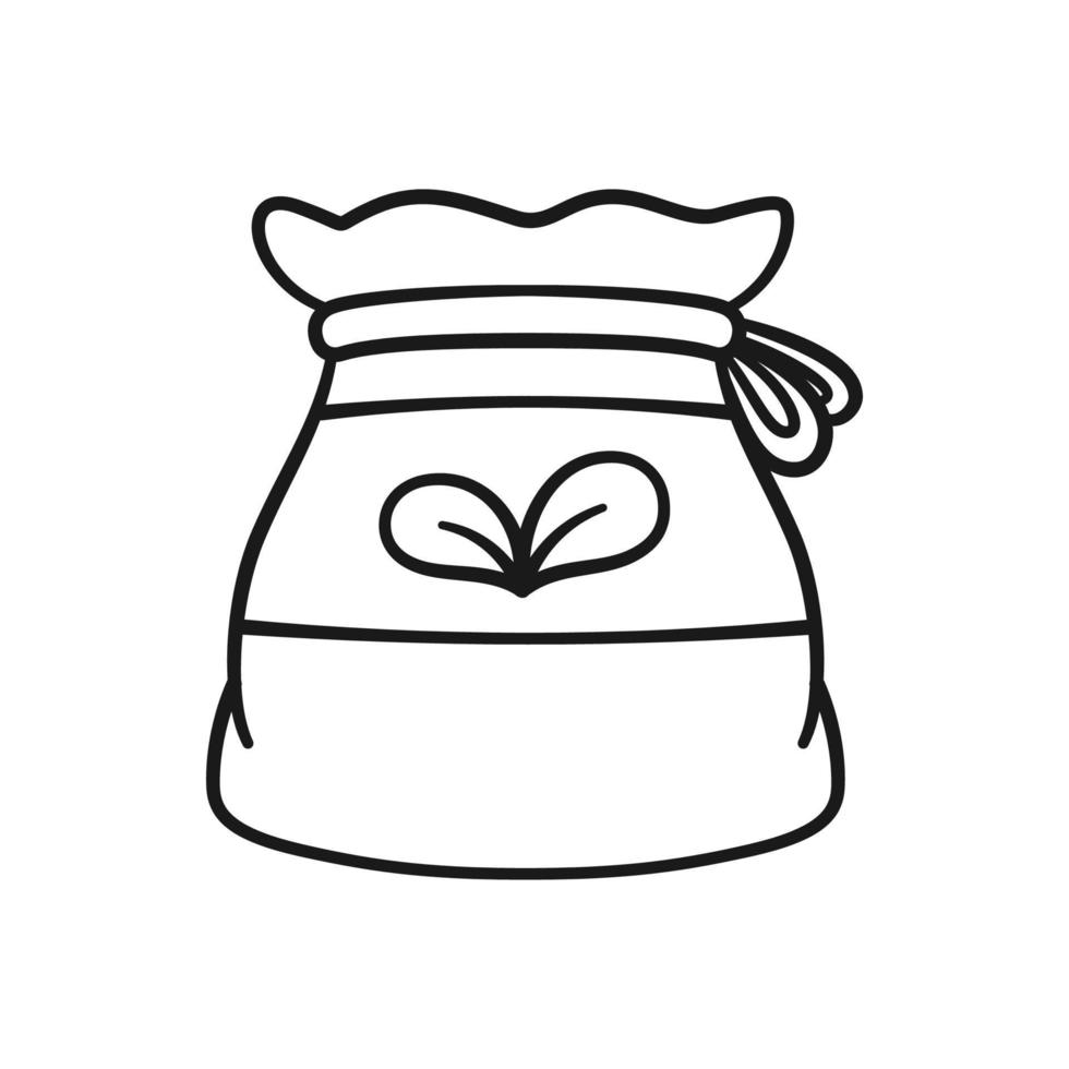bolsa de saco de arpillera de semillas ilustración de arte de línea de contorno de dibujos animados lindo. jardinería agricultura agricultura página de libro para colorear actividad hoja de trabajo para niños vector