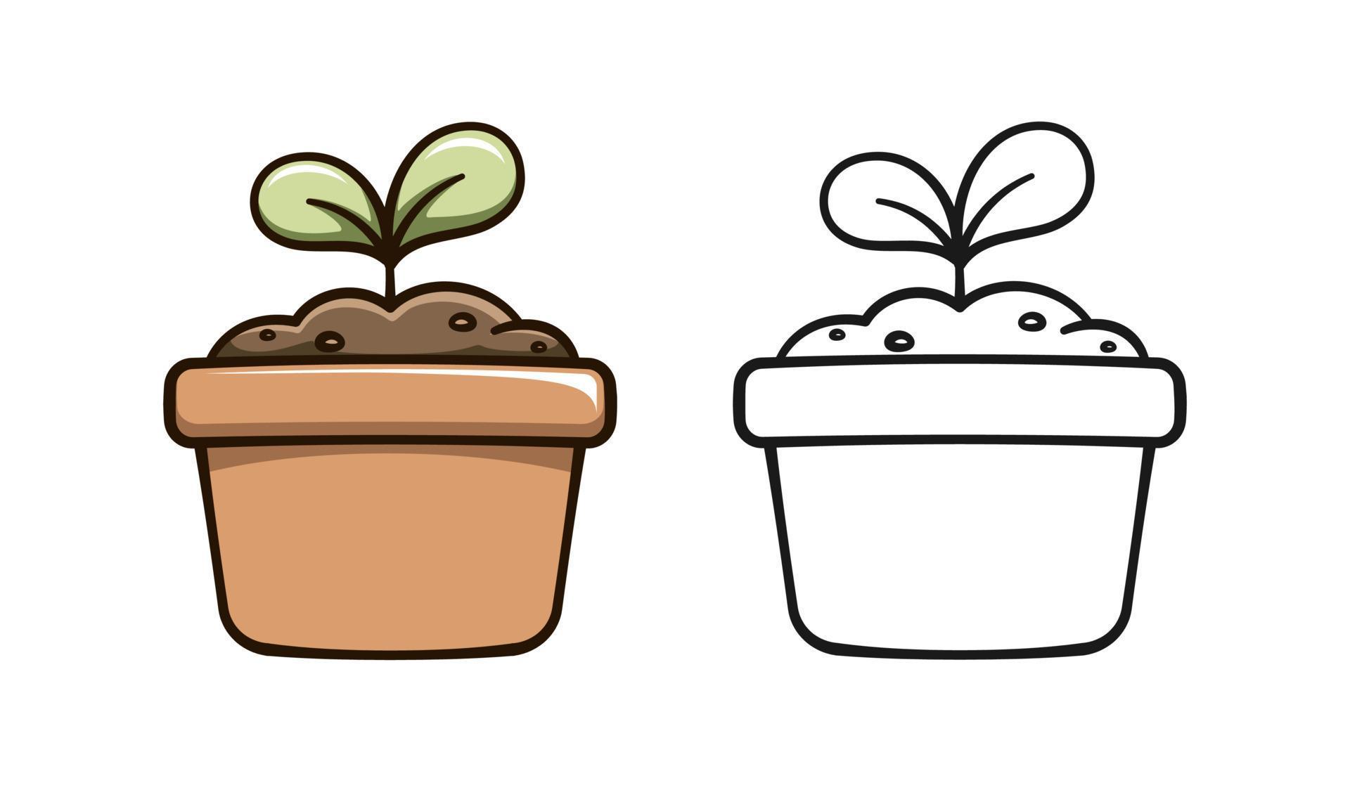 Seedling sprout in a flower pot cute cartoon illustration. Plant growth ...