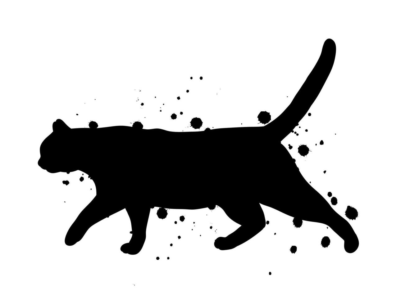 Black Cat Silhouette with Ink Splatter Abstract Illustration. vector