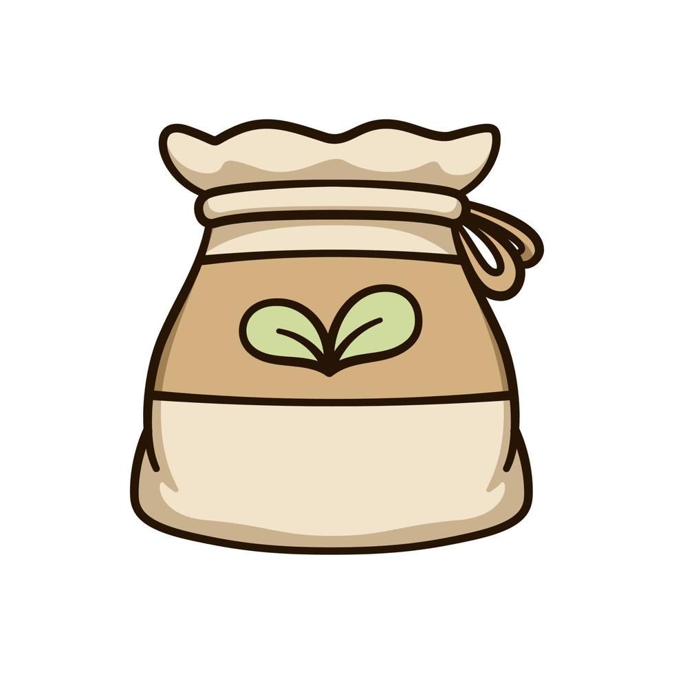 Burlap sack bag of seeds cute cartoon illustration. Gardening farming agriculture clipart. vector