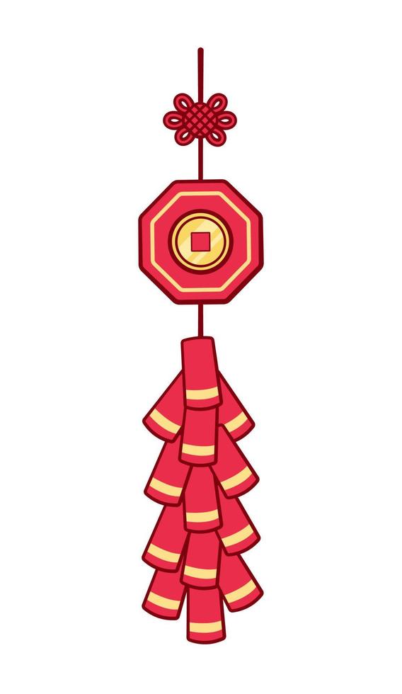 Chinese new year firecrackers vector cartoon illustration. Celebration traditional fireworks hanging crackers.