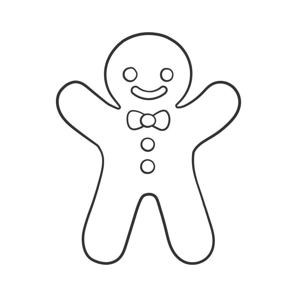 Gingerbread man cookie outline doodle cartoon illustration. Winter Christmas food theme coloring book page activity for kids. vector