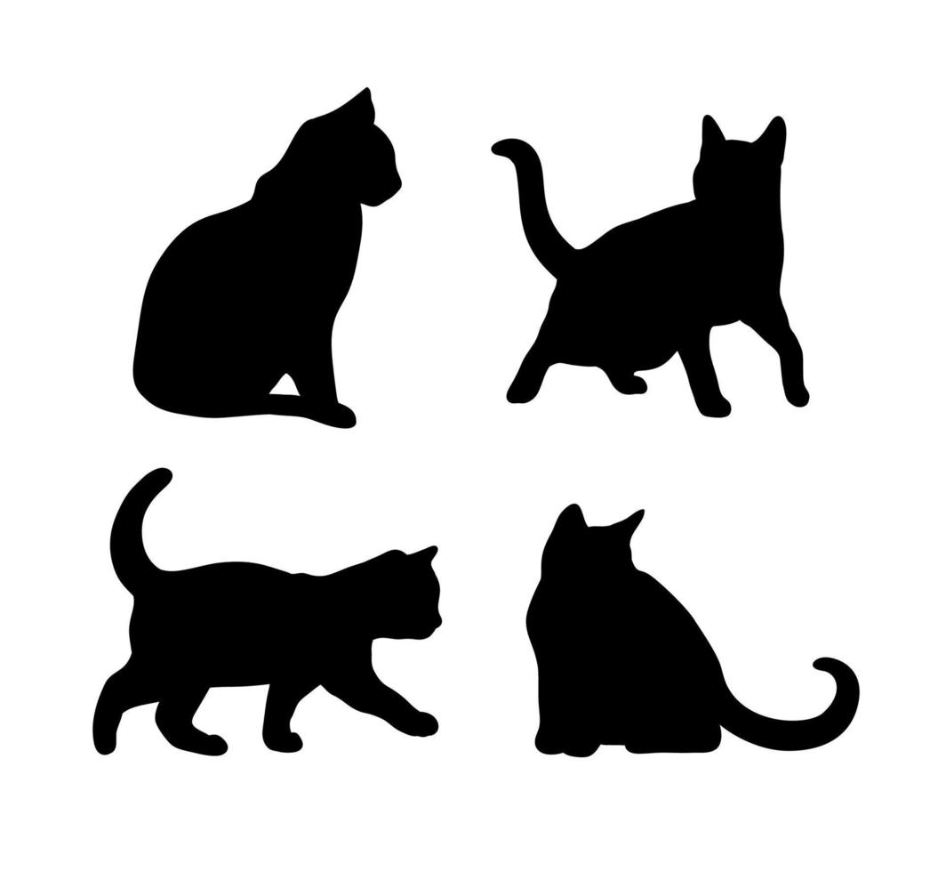 Black Cat Silhouette Abstract Set in different poses. Sitting, standing, running etc. Icon, Logo vector illustration.