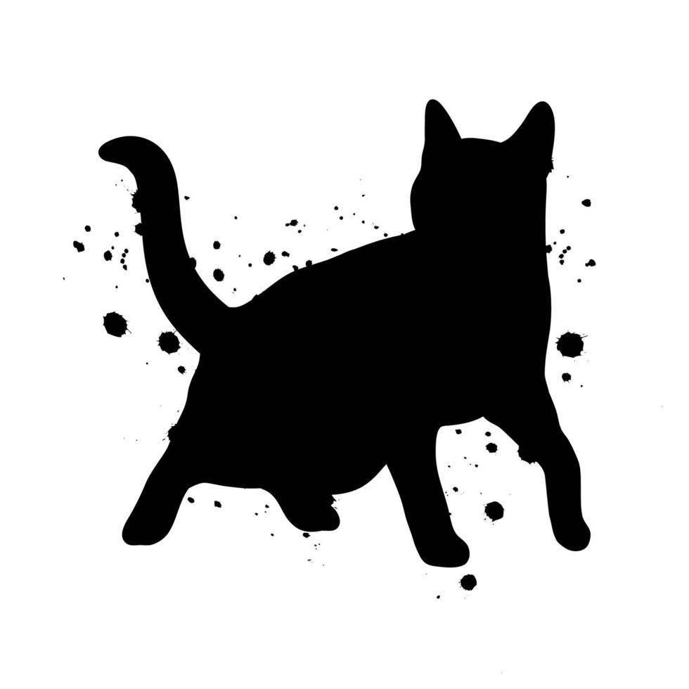 Black Cat Silhouette with Ink Splatter Abstract Illustration. vector