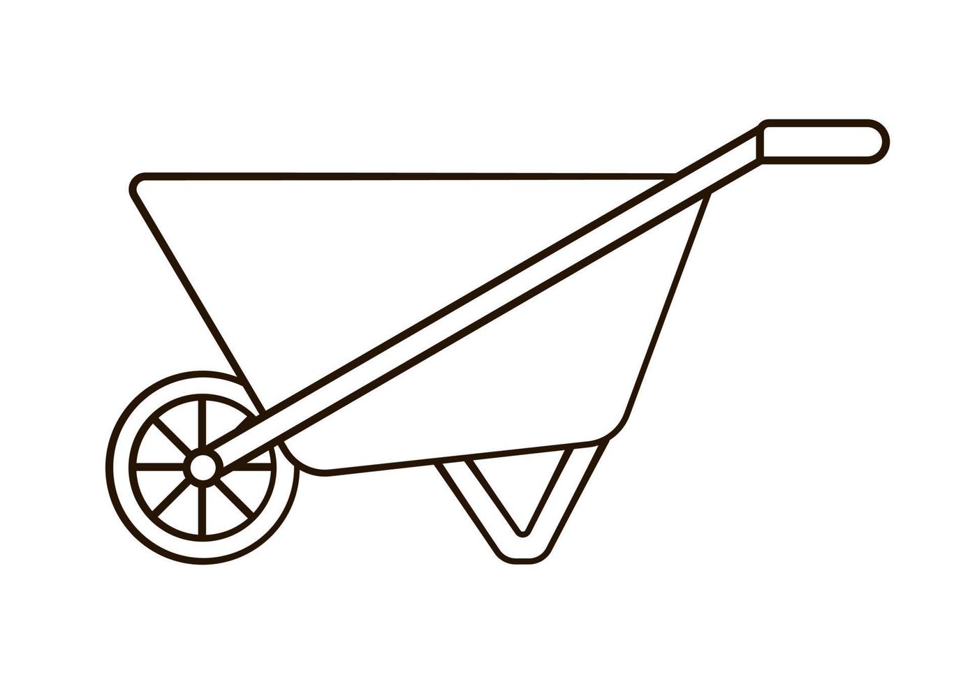 Empty steel wheelbarrow cute cartoon outline line art illustration. Gardening farming agriculture coloring book page activity worksheet for kids vector