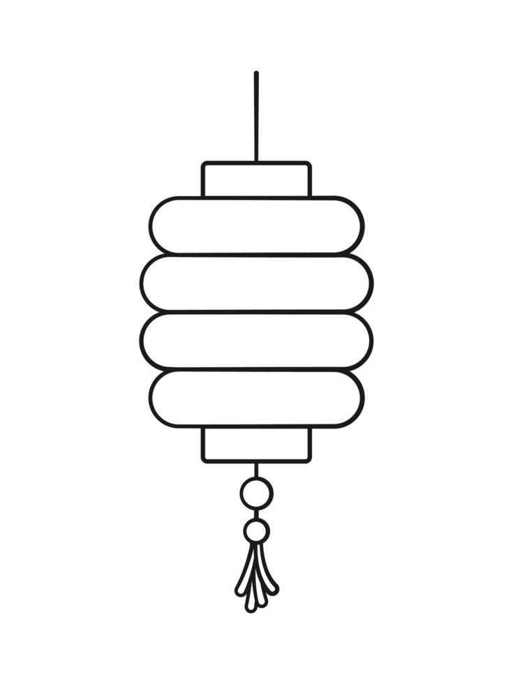 Chinese festival hanging lantern cartoon outline vector illustration. Traditional New year Asian red lamp. Coloring book page activity worksheet for kids.