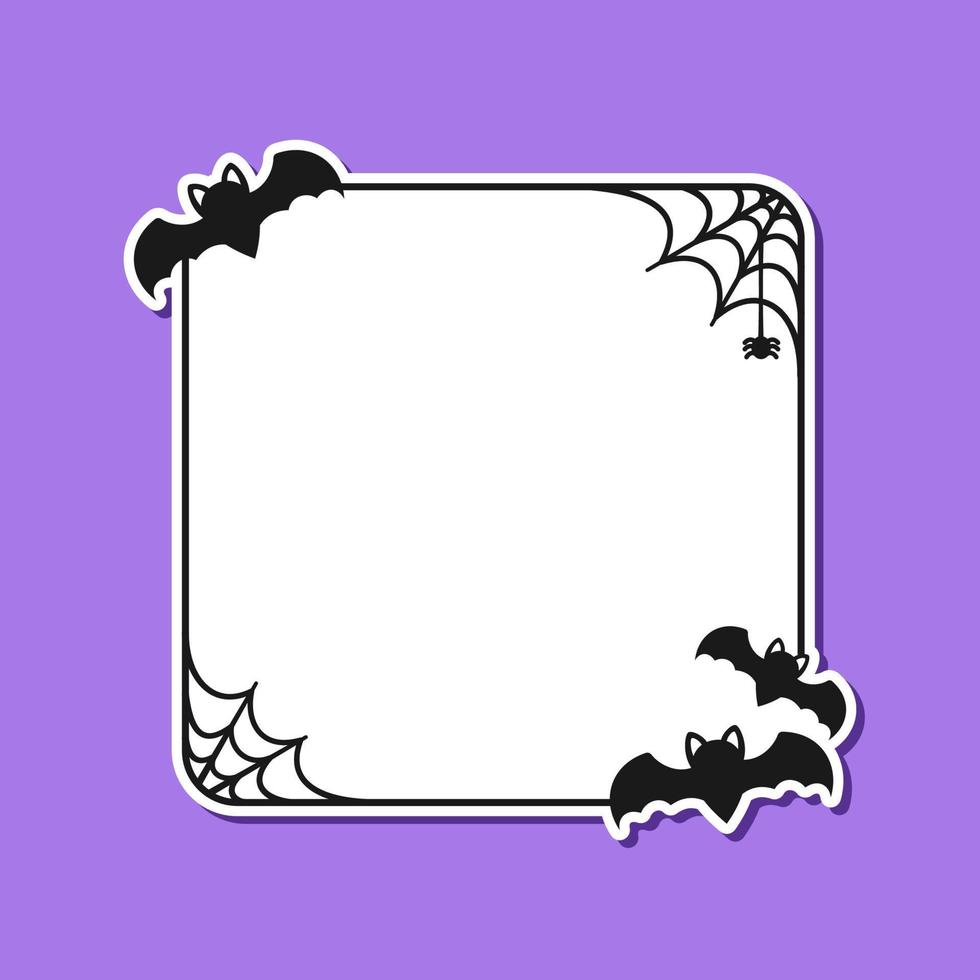 Bat with spiders on web square shaped border frame. Halloween theme frames vector