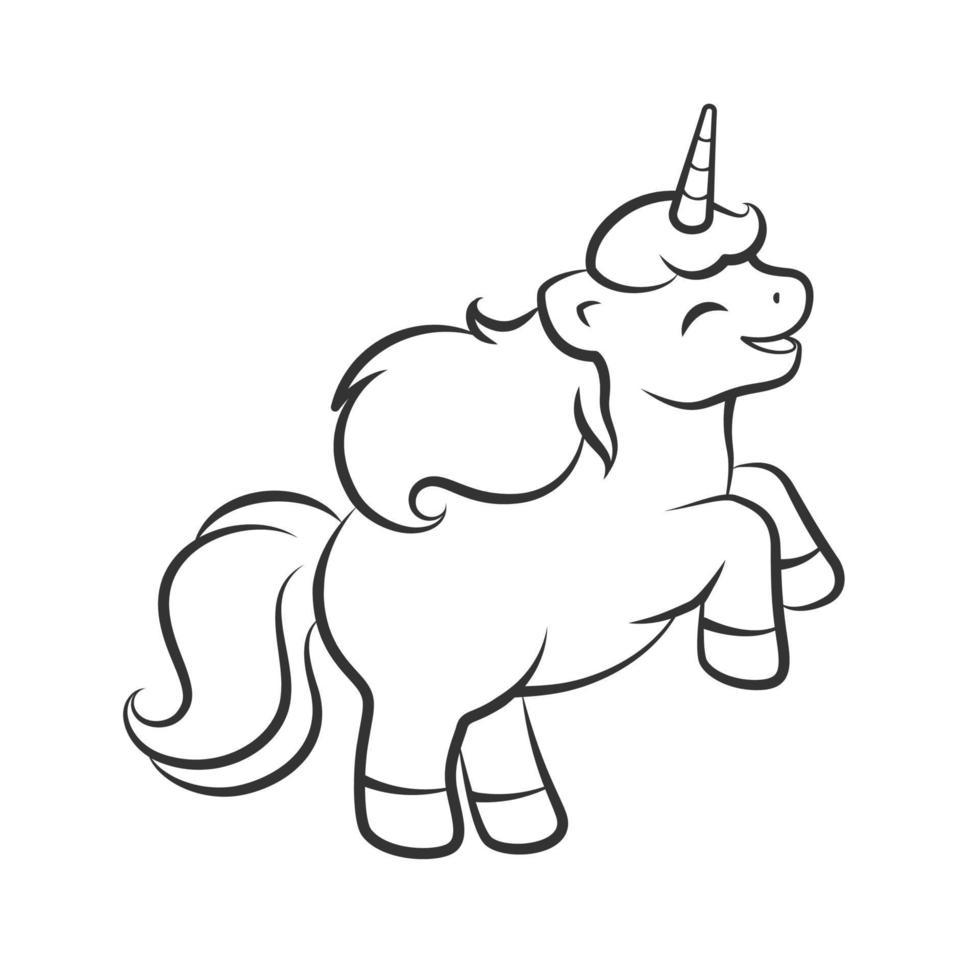 Cute happy unicorn vector outline illustration. Easy coloring book page for kids.