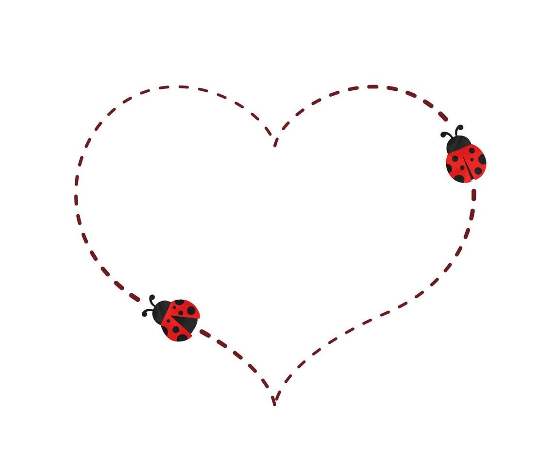 Heart shape flying ladybug trail frame clipart vector illustration