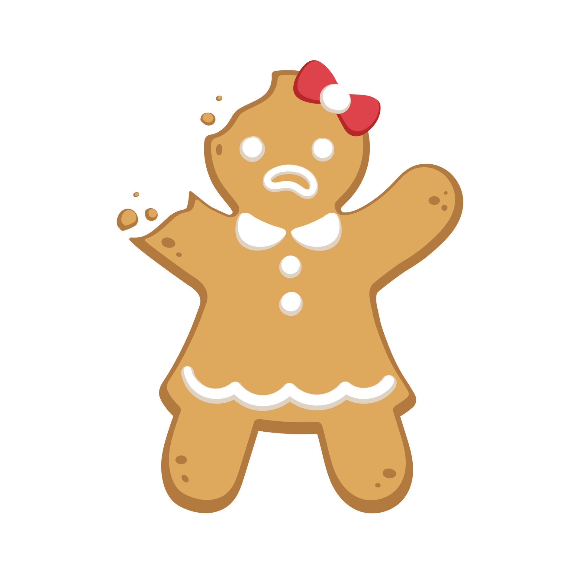 Sad gingerbread girl cookie with bite. Winter Christmas food cartoon  illustration. 15697175 Vector Art at Vecteezy