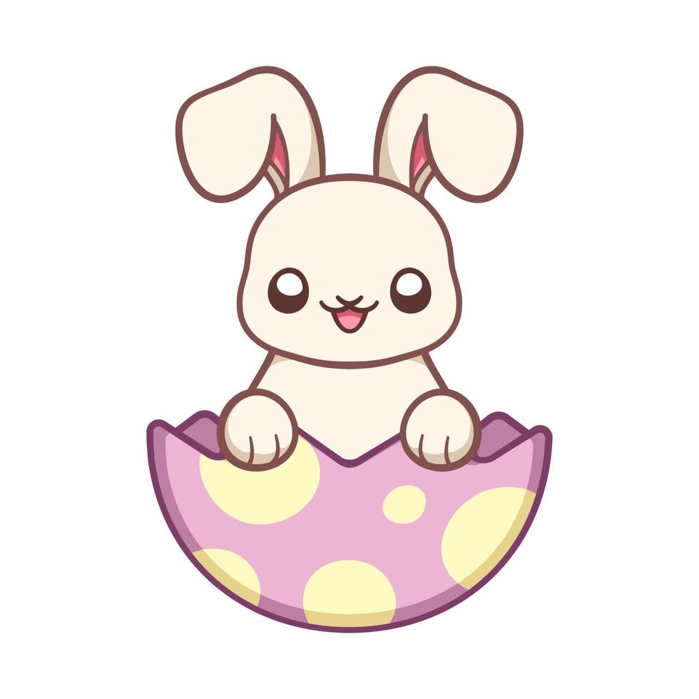 Easter bunny inside cracked egg, cute cartoon illustration vector