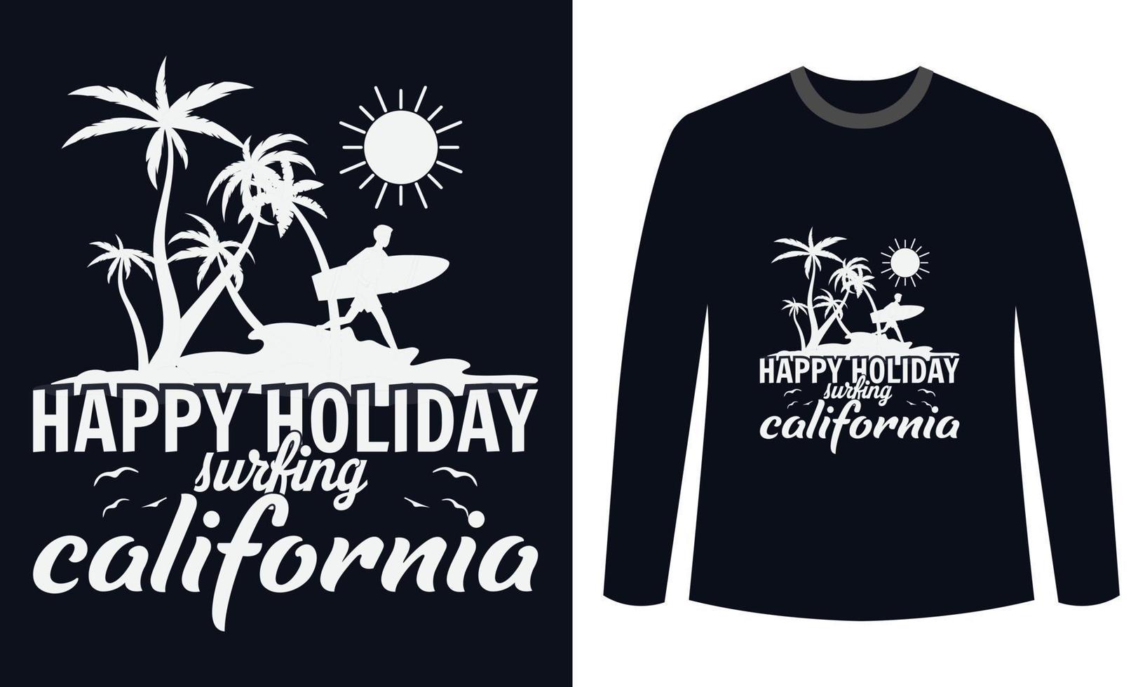 diseño de camisetas de verano felices vacaciones surf california vector