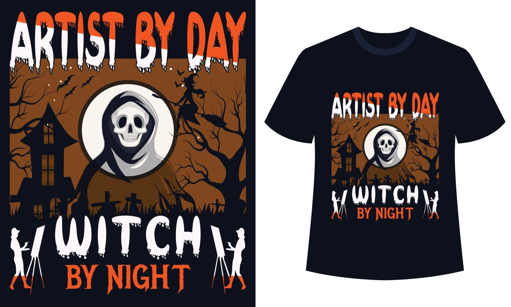 increíble artista de diseño de camisetas de halloween de día y de noche vector